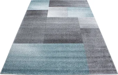 Produktbild von Kurzflor Teppich Wohnzimmer Blau 140x200 Rechteck Kariertes Design aus Polypropylen