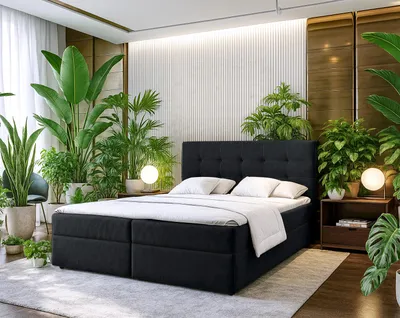 Produktbild von AX LIVING Stauraum Boxspringbett Schwarz 180x200 Geceteni Doppel Bett