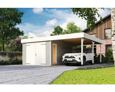 Produktbild von Einzelgarage Outdoor Life Bahamas mit Flügeltor inkl. Dachanbau 660 x 540 cm lichtgrau