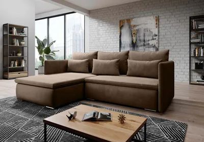 Produktbild von FurMeb24 ECKSOFA VALERIO monolith 15 - linke seite - braun -  mit schlaffunktion und bettkasten