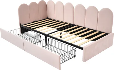Produktbild von Polsterbett Einzelbett mit Schubladen Stauraumbett Samt Daybett Tagesbett Schlafsofa mit Lattenrost
