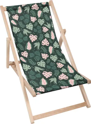 Zdjęcie produktu dla Dreamroots Składany drewniany leżak, drewno bukowe do 130 kg, składany leżak z 3-stopniową regulacją nachylenia oparcia, Great Monstera