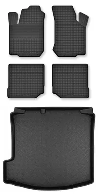Image de Tapis en caoutchouc + bac de coffre pour Volkswagen Bora 1997-2005 (berline) – 5 pièces, noirs, semi-universel, adapté