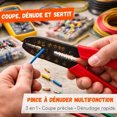 Image de Pince à Dénuder Multifonction 3 en 1 – Coupe, Dénudage & Sertissage