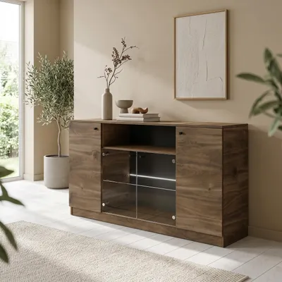 Produktbild von Masseno Kommode NESTOS 160 cm Sideboard mit 4 Türen für Wohnzimmer Schlafzimmer Modern 160x40x87 cm Braun