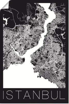 Produktbild von ARTland Poster Retro Karte Istanbul Schwarz & Weiß Größe: 60x90 cm