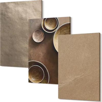 Produktbild von Wandbild – Leinwandbild – Leinwandbilder – Polycanvas – Kunstdruck – Modern – Panorama – Mehrteilig – 3-Teilig Set – Hochwertig – Lichtecht – Geruchslos – 20x30 Cm Je Element - Steinstrukturen im modernen minimalistischen Stil