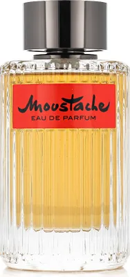 A close-up front view of a bottle of Rochas Moustache Eau de Parfum for Men.