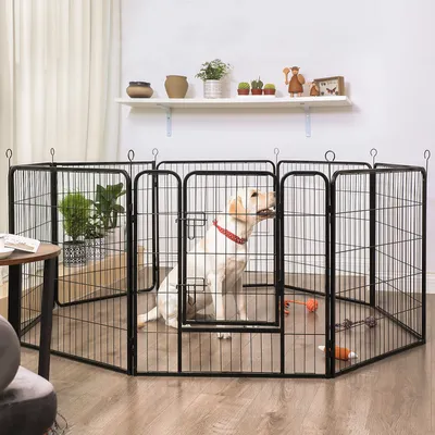 Produktbild von FEANDREA Welpenauslauf, 8 Platten DIY, Doppel-L-Schloss, 77x60cm schwarz PPK86H