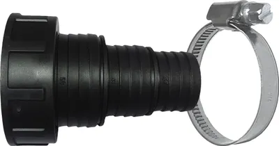 Produktbild von Stufenschlauchtülle Ø32 / 38 / 50mm x 2 Zoll Innengewinde Überwurfmutter + Schlauchschelle Ø40-60mm (Edelstahl)