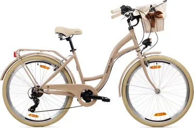 Produktbild von Goetze Mood 26 Zoll City Bike, 17 Zoll Tiefeinsteigerrahmen, 6-Gang Shimano Tourney, V-Bremse, LED-Beleuchtung, Komfortsattel, Rattankorb