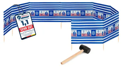 Produktbild von Garronda Strand Windschutz Sichtschutz 12m lang plus Gummihammer GAEX001