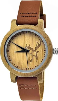Produktbild von Holzwerk GERA kleine Damen Leder & Holz Uhr mit Hirsch Logo in braun, beige