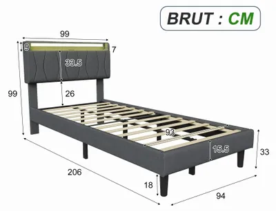 Obrázok produktu pre Detská postieľka - rám postele 90 x 200 cm - drevo - čalúnená opierka - rošt - bez matraca - sivá