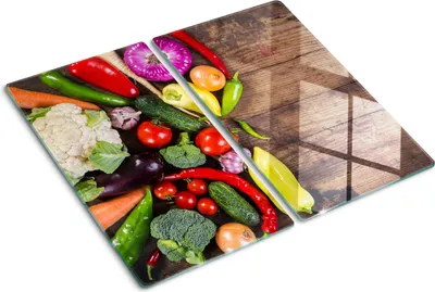 Produktbild von Tulup Glas-Herdabdeckplatte - 2x30x52cm - Glaskeramikkochfeld-Abdeckung Spritzschutz Zweiteilig Gemüse