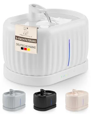 Immagine prodotto di Pretty Paw: Fontana per bevande per gatti senza fili, con sensore di movimento, capacità 3L – Molto silenziosa, alimentazione a batteria con 3 modalità – Pure Flow Max