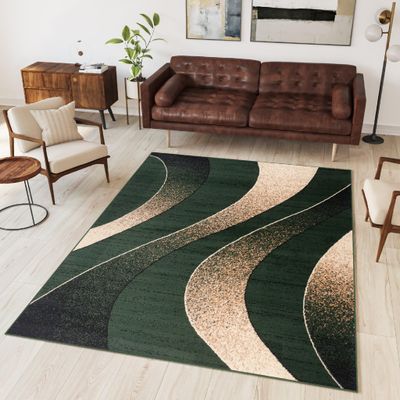 Koberec Obývacia izba Spálňa Krátky vlas Moderný dizajn Vlny Pruhy Zelená Krémová Svetlá škvrnitá Jedáleň Izba pre hostí  250 x 350 cm