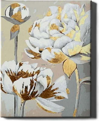 Produktbild von Oh Art! – Malen nach Zahlen Set – 40x50cm, mit Holzrahmen und Pinseln "Blumen in Vergoldung" DIY – Goldfarben
