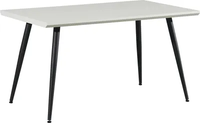 Produktbild von Esstisch Alrik, weiße MDF-Tischplatte, matt schwarzes Metallgestell, 80 cm breit, 76 cm hoch, 140 cm tief