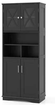 Produktbild von Hoher Badezimmerschrank mit verstellbaren Einlegeböden, schwarzes MDF