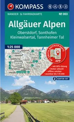 Obrázok produktu pre KOMPASS Súbor turistických máp 003 Allgäuské Alpy, Oberstdorf, Sonthofen, Kleinwalsertal, Tannheimer Tal (2 mapy) 1:25 000