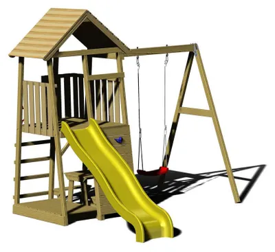 Produktbild von Wendi Toys Holz Spielturm Pelikan inkl. Rutsche, Kletterwand, Schaukel und Sitzgarnitur Natur 280x270x270 cm