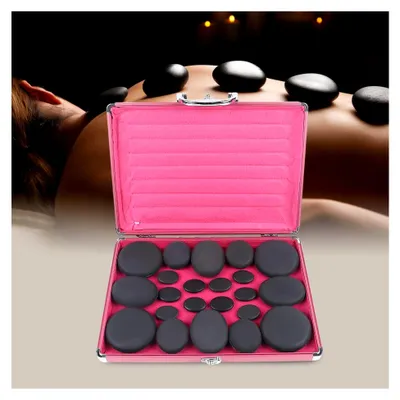Produktbild von Set mit 20 Hot Stone Massage Steinen aus Basalt im tragbaren Heizkoffer für Wellness und Entspannung
