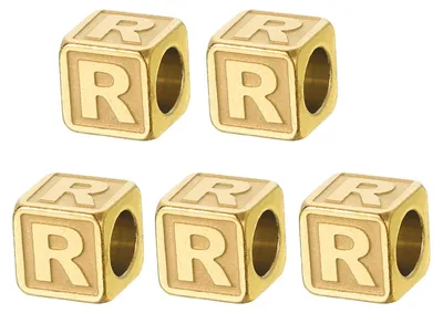 5 Stück goldene Buchstabenperlen aus Stahl, 8x8x5 mm, Buchstabe R