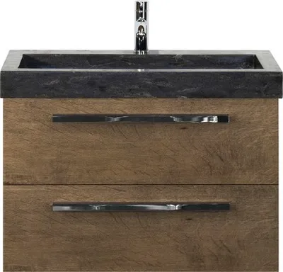 Produktbild von Sanox Badmöbel-Set Seville BxHxT 81 x 58 x 45,5 cm Frontfarbe tabacco mit Waschtisch Naturstein schwarz Griff chrom 8170