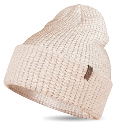 Immagine prodotto di Berretto da donna e da uomo, in Lana, elasticizzato, con bordo a coste e forma rilassata, ideale per l'inverno, colore pesca