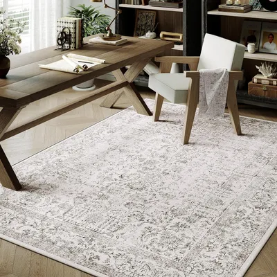 Produktbild von Vintage Teppich Grau 90x150cm Waschbar Rechteckig Polyester