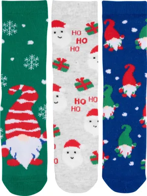 Produktbild von Wichtel Santa Socken für Jungen und Mädchen - Weihnachtssocken Kinder Winter Sneaker Kindersocken Söckchen (3er Pack) 23-26