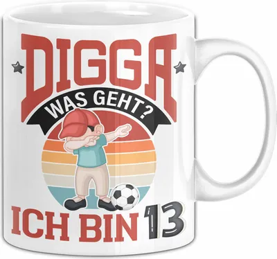 Produktbild von 13. Geburtstag Geschenk Tasse Becher Jungs Sohn Geburtstagsgeschenk Digga Was geht Ich Bin 13 Teenager (Weiß)