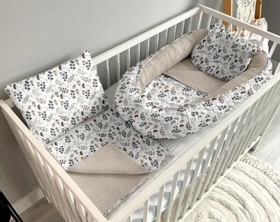 Produktbild von Babynest Kokon Nestchen für Neugeborene – 5-teiliges Set mit Decke und Kissen aus Baumwolle, Zweige und sand