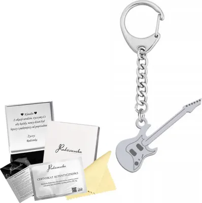 Image de Porte-Clés Guitare Électrique Argent 925 Cadeau Gravure Souhaits