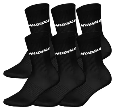 Produktbild von HUDDLE Uni Socken, 6er Pack - Basic, Logo, Crew, Sportsocken, einfarbig Schwarz 43-46