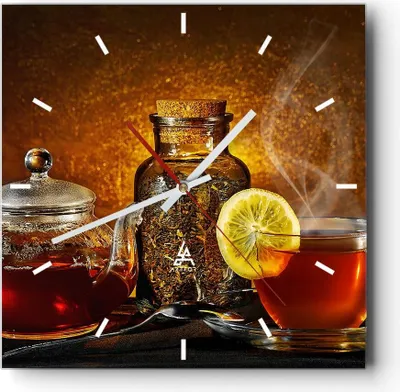 Produktbild von Wanduhr - Quadrat - Glasuhr - Asien tee geschmack gesundheit - 30x30cm - Schleichendes Uhrwerk - Lautlos - zum Aufhängen bereit - Dekoration Modern - Wanddekoration aus Glas - C3AC30x30-2434