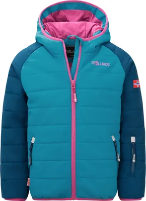 Produktbild von Trollkids Hafjell PRO Skijacke, Dunkeltürkis/Madeirablau/Helle Beere, Größe 140
