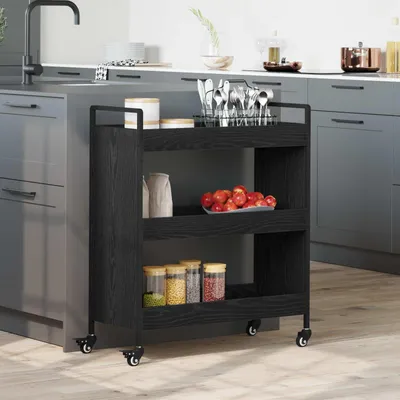 Produktbild von Möbel Küchentrolley Schwarz Eichen-Optik 70 x 30 x 82 cm - Servierwagen &1150