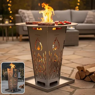 Produktbild von FireDesire Grill Pro Feuerkorb 80cm + Grillplatte + Ascheschale, Feuertonne, Feuerschale, Grilltonne, Ofen, Terassenofen, Grill, Stahlkorb, Plancha, Gartenfeuer