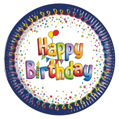 Produktbild von Papierteller „Happy Birthday“, 23 cm, 8 Stück