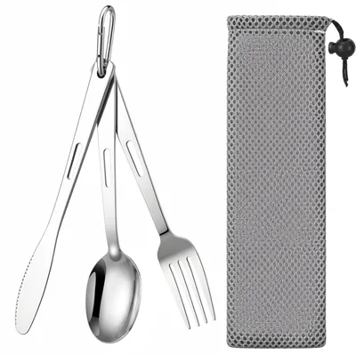 Productafbeelding van 3-delig campingbestek set voor 1 persoon, roestvrij staal