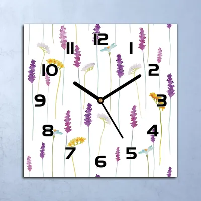 Produktbild von Wanduhr Echt-Glas-Küchenuhr Lavendel Aquarell Quarz Lautlos 30x30 Deko Bilder