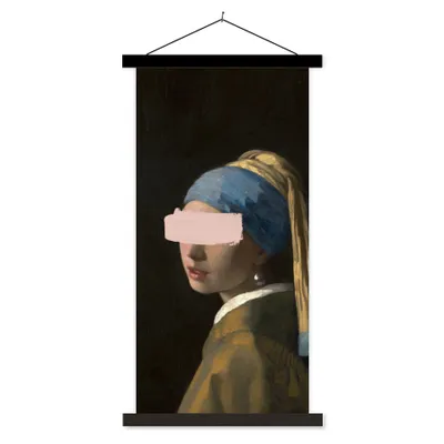 Produktbild von MuchoWow® Textilposter Das Mädchen mit dem Perlenohrring - Vermeer - Gemälde 60x120 cm mit schwarzem Rahmen - Magnete