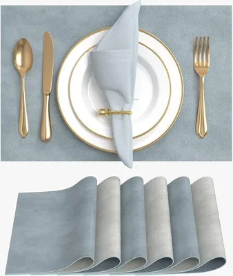 Produktbild von Famanu Set von 6 hitzebeständigen Antirutsch- Platzdeckchen - 45 × 30 cm - Blau und Hellgrau