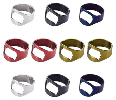 Produktbild von 10 Stück Ring-Bierflaschenöffner aus Edelstahl, bunte Finger-Flaschenöffner als Partygeschenk