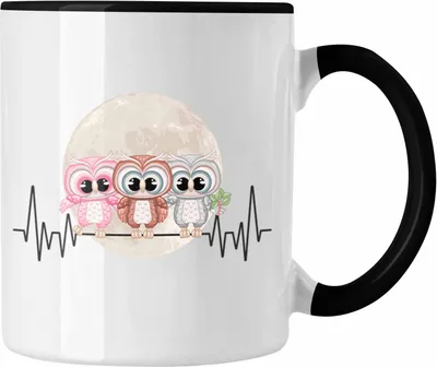 Produktbild von Trendation - Eulen Herzschlag Tasse Geschenk für Eulen-Fans Hobby Geschenkidee (Schwarz)