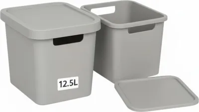 Produktbild von Plastard Boxen 12,5 L, 2er-Set, stapelbar, BPA-frei, Grau, mit Deckel