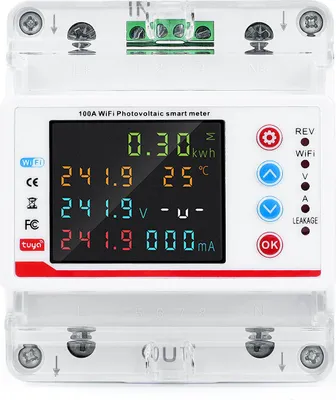 Produktbild von 2P 100A Tuya WiFi Smart Bidirektionaler Energiezähler mit Überspannungs- und Unterspannungsschutz – Intelligenter Netzschalter mit Farbdisplay und App-Steuerung