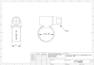 Produktbild von Universal W1 Schlauchschelle 171625 16 - 25mm, 1/2" + 3/4"